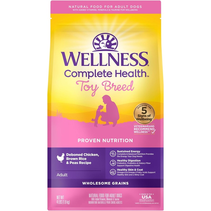 Wellness Toy Breed Complete Health Adult Deboned Chicken, Brown Rice & Peas Recipe Dry Dog Food, 4-lb bag