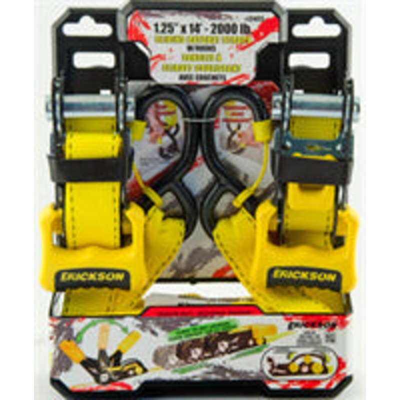 2 PACK – 1.25 X 14′ SLIDING RATCHET STRAPS WITH CAP LOCK HOOKS – 2000 LB. CAPACITY
