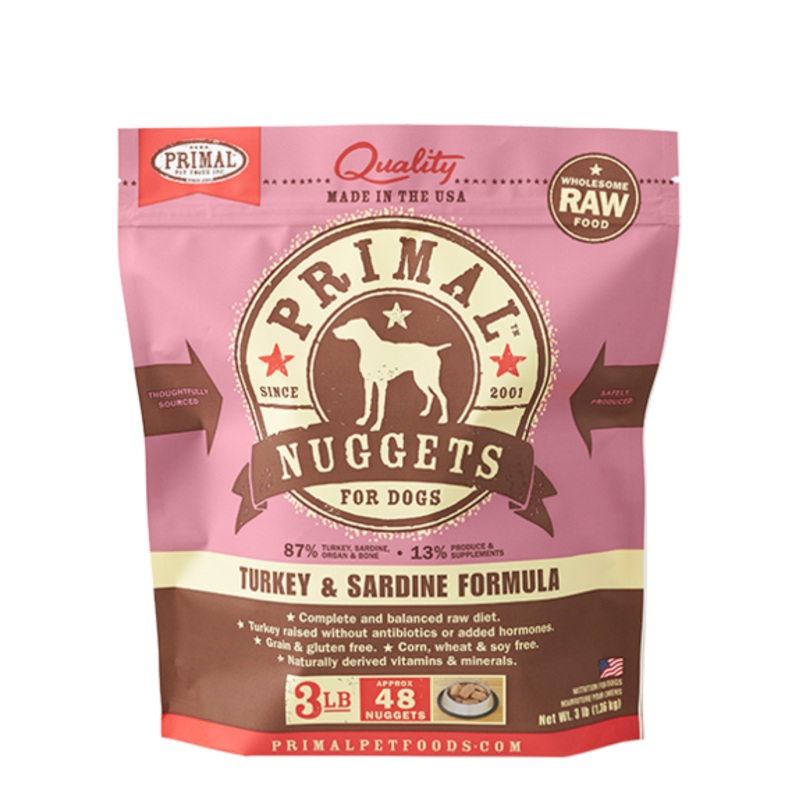 PRIMAL DOG RAW FROZEN TURKEY SARDINE NUGGETS