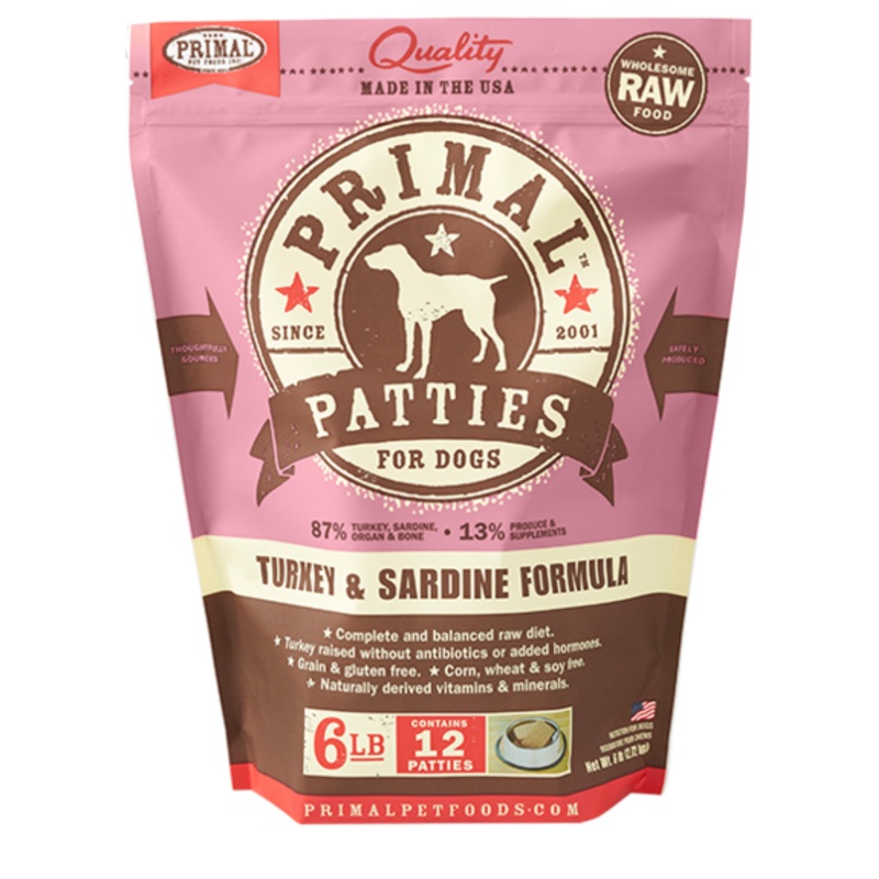 PRIMAL DOG RAW FROZEN TURKEY SARDINE PATTIES