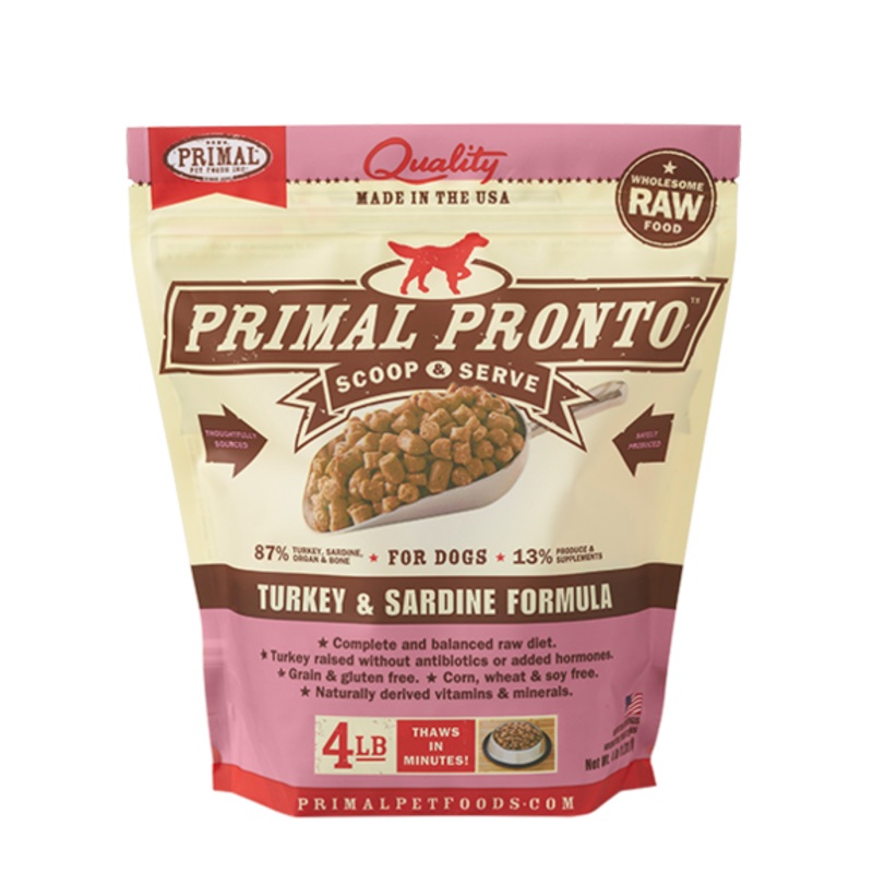 PRIMAL PRONTO DOG RAW FROZEN TURKEY SARDINE