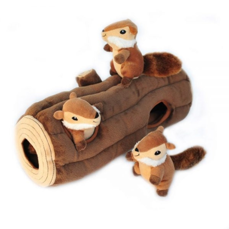 ZippyPaws Zippy Burrow Log ‘n Chipmunks Hide & Seek Puzzle Dog Toy