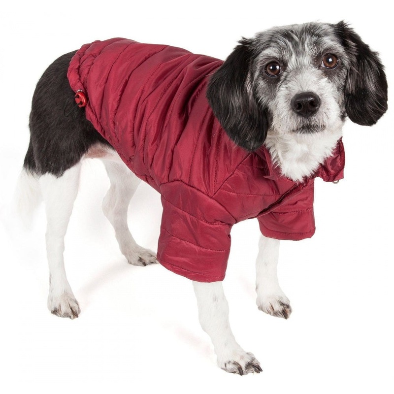 Pet Life Adjustable Burgundy Red Sporty Avalanche Dog Coat with Pop Out Zippered Hood