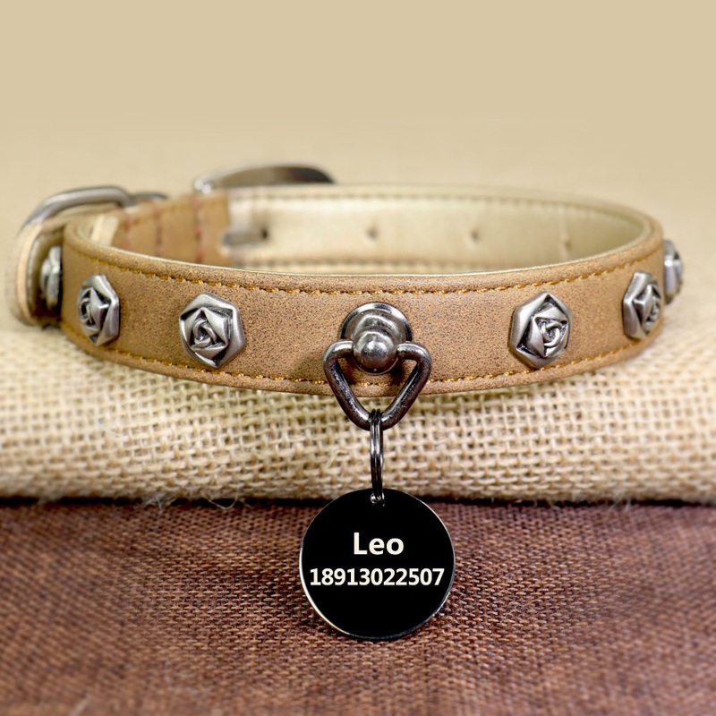 Pet leather collar|Brown|Red|M|S