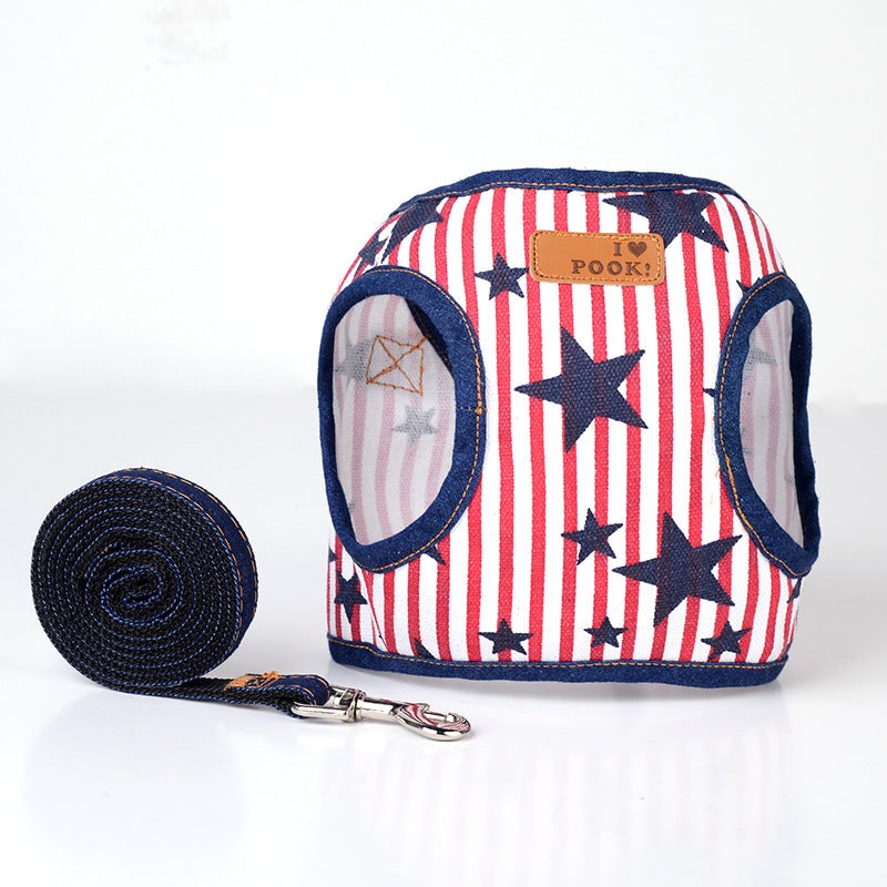 Vest Style Cowboy Dog Leash|Star models|National flag|Denim|XL|M|L|S
