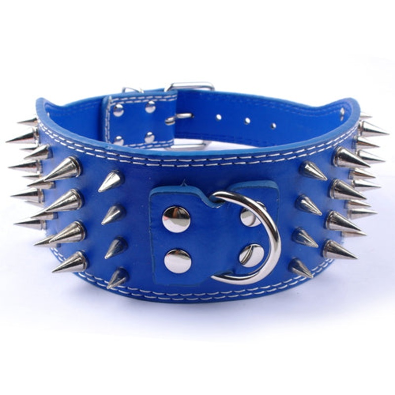 PU Leather Big Dog Collar|Blue|Red|Brown|Pink|White leopard|Grey|Black|White|Pink leopard print|M|XL|L