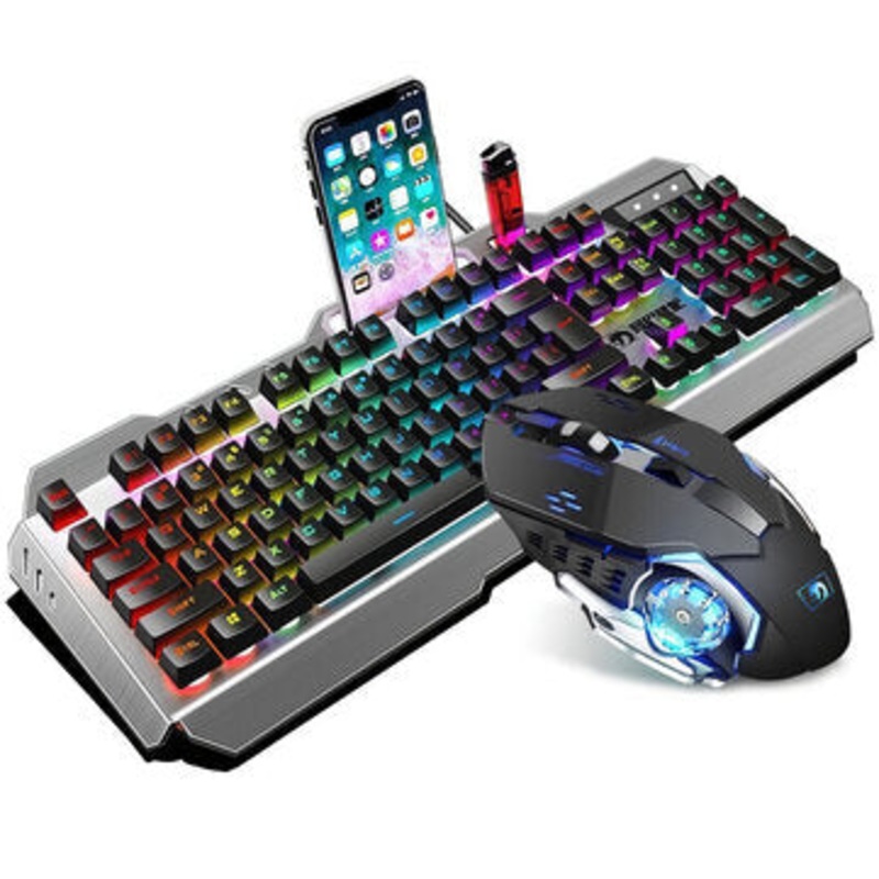 Wired Keyboard & Mouse Set 104 Keys RGB Gaming Keyboard with Phone Holder 2000DPI Ergonomic Mouse