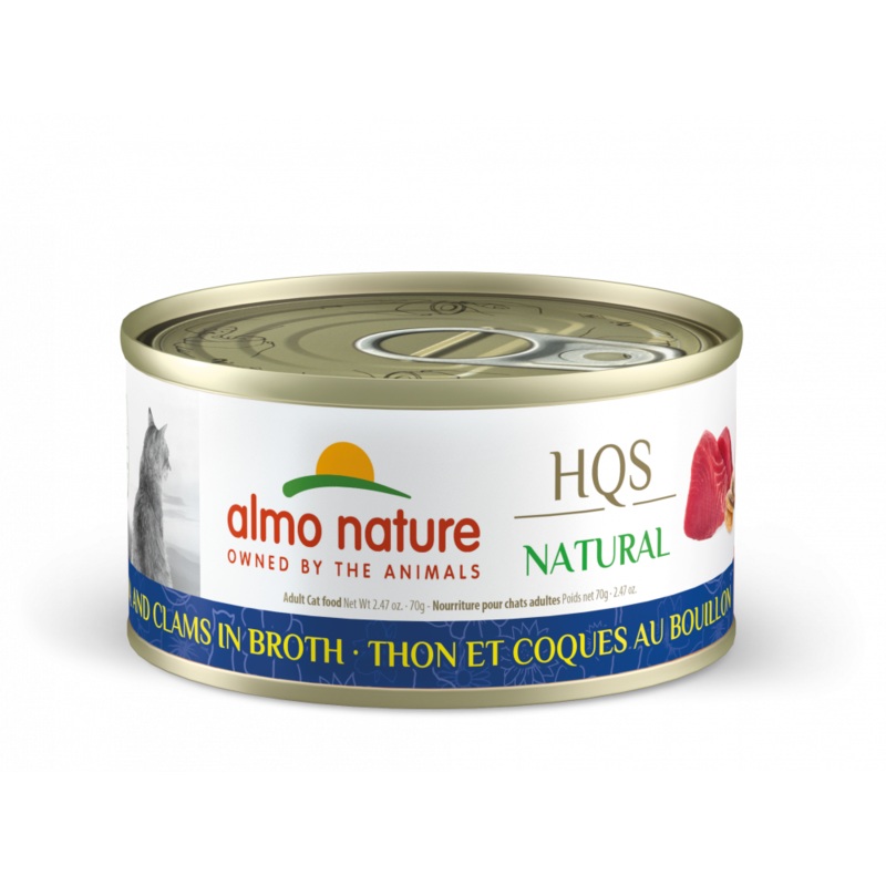 Almo Nature HQS Natural Cat Grain Free Additive Free Tuna with Clams In Broth Canned Cat Food