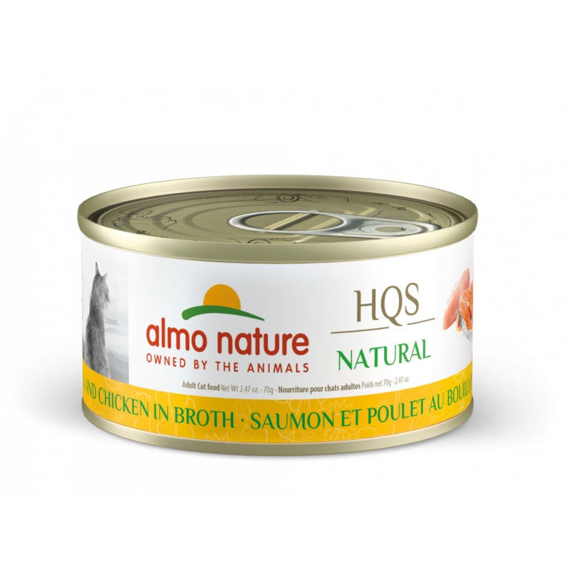 Almo Nature HQS Natural Cat Grain Free Salmon and Chicken In Broth Canned Cat Food