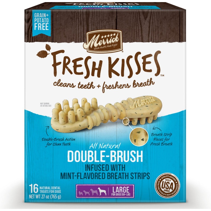 Merrick Fresh Kisses Grain Free Mint Breath Strips Large Dog Treat Box