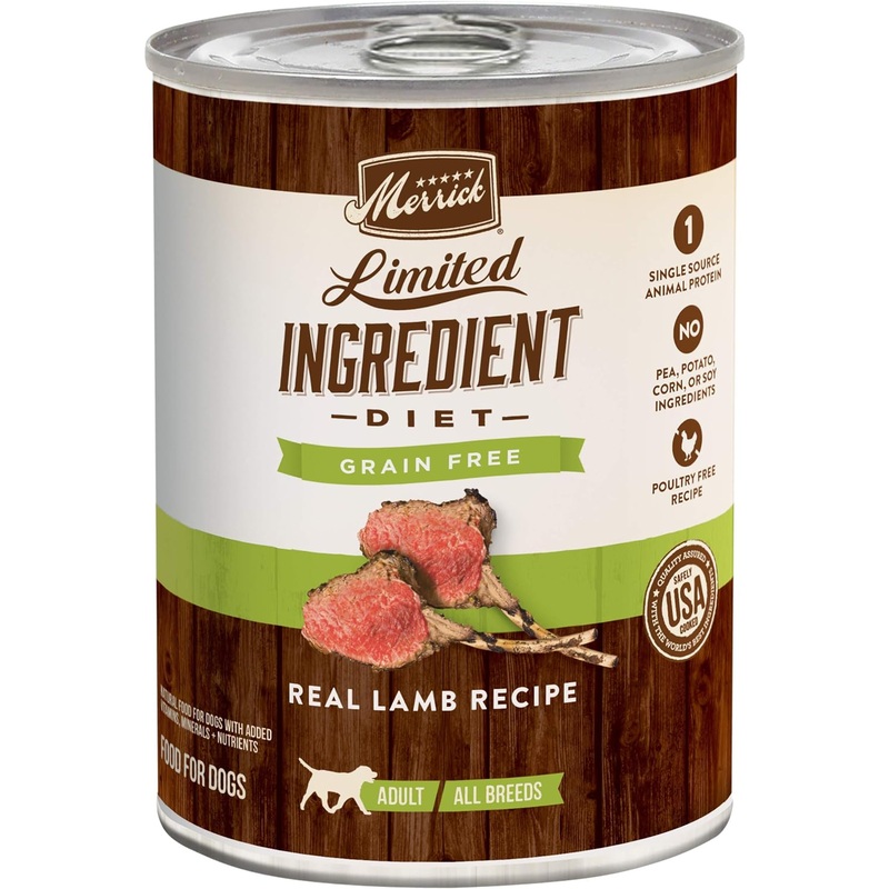 Merrick Limited Ingredient Diet Grain-Free Wet Dog Food Real Lamb Recipe, 12.7-oz can, case of 12