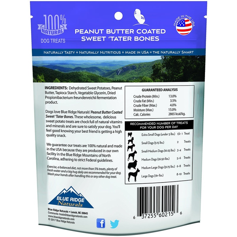 Blue Ridge Naturals Peanut Butter Coated Sweet ‘Tater Bones Dog Treats