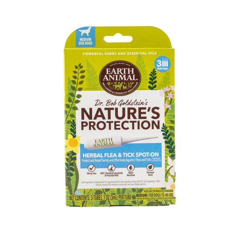 Earth Animal Nature’s Protection Flea & Tick Prevention Herbal Spot-On for Medium Dogs