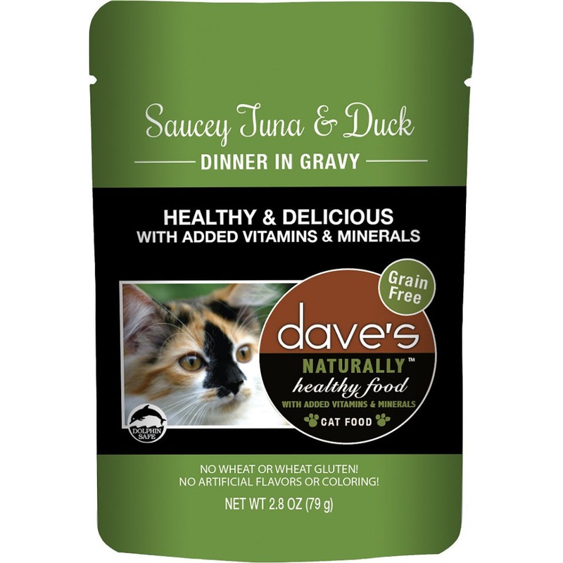 Dave’s Naturally Healthy Sauccy Grain Free Tuna & Duck Dinner in Gravy Recipe Cat Food Pouch