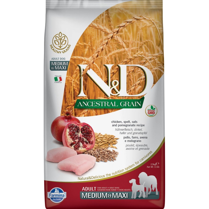 Farmina N&D Natural and Delicious Ancestral Grain Medium & Maxi Chicken & Pomegranate Adult Dry Dog Food