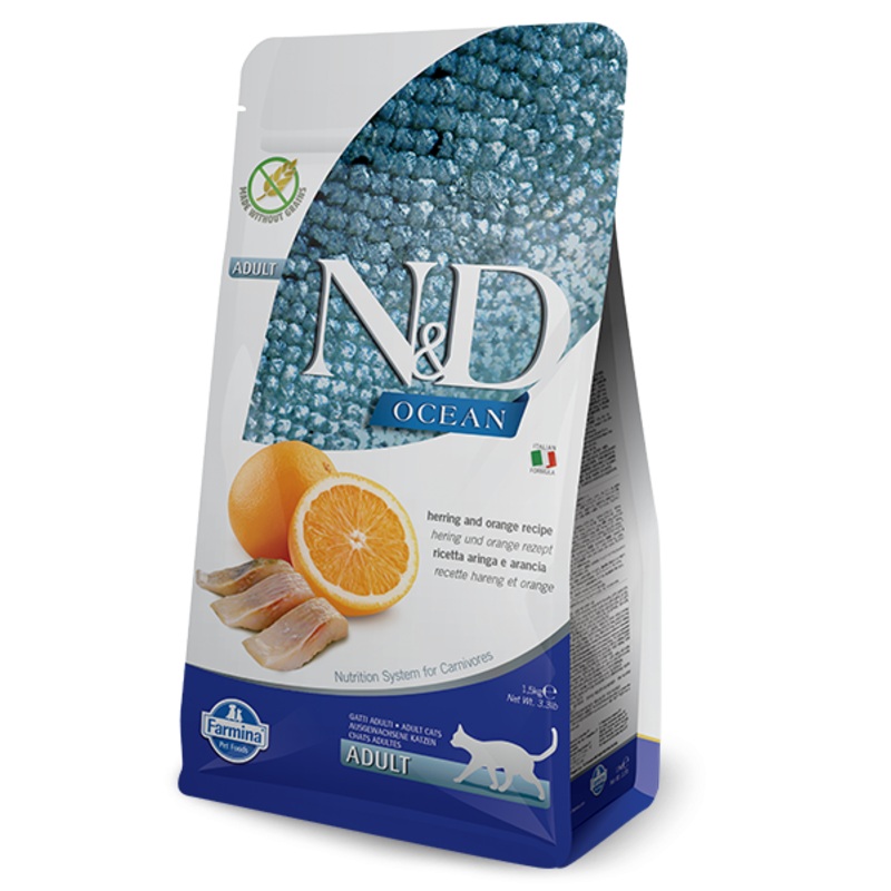 Farmina N&D Natural & Delicious Grain Free Adult Wild Herring & Orange Dry Cat Food
