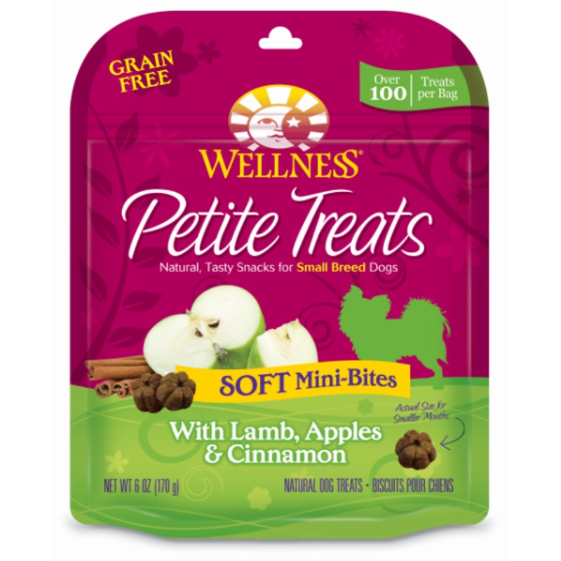 Wellness Petite Treats Grain Free Natural Soft Mini-Bites Lamb, Apples and Cinnamon Recipe Small Dog Treats