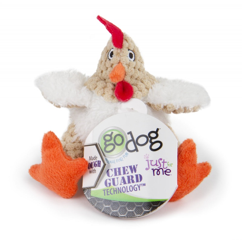 Go Dog Checkers Fat White Rooster with Chew Guard Technology Durable Plush Squeaker Dog Toy Mini Just for Me