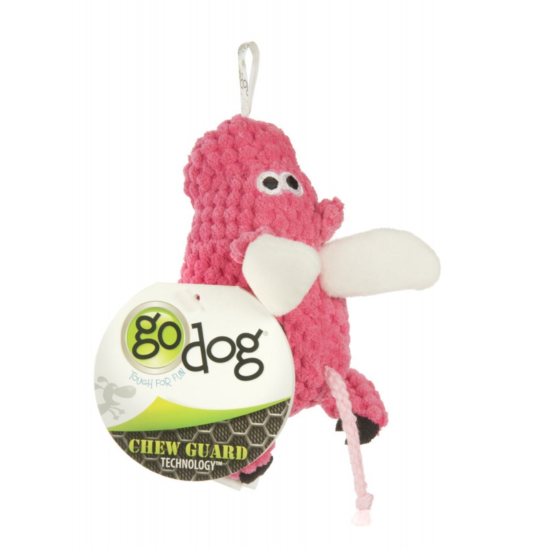 Go Dog Checkers Flying Pig with Chew Guard Technology Durable Plush Squeaker Dog Toy Pink Mini Just for Me