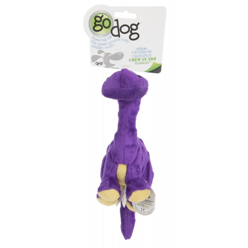 Go Dog Dinos Bruto with Chew Guard Technology Durable Plush Squeaker Dog Toy Purple