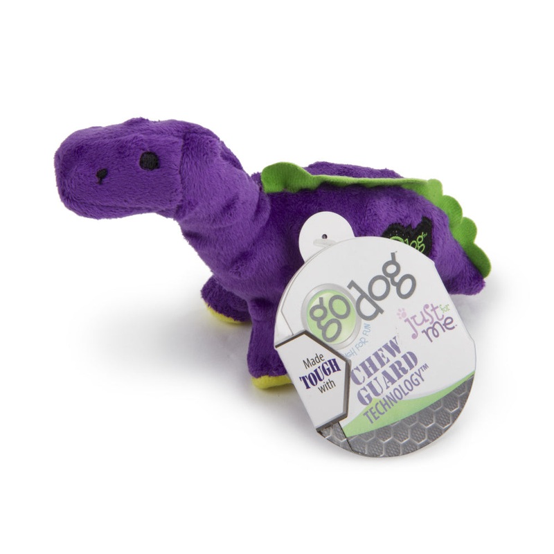 Go Dog Dinos Bruto with Chew Guard Technology Durable Plush Squeaker Dog Toy Purple Mini Just for Me