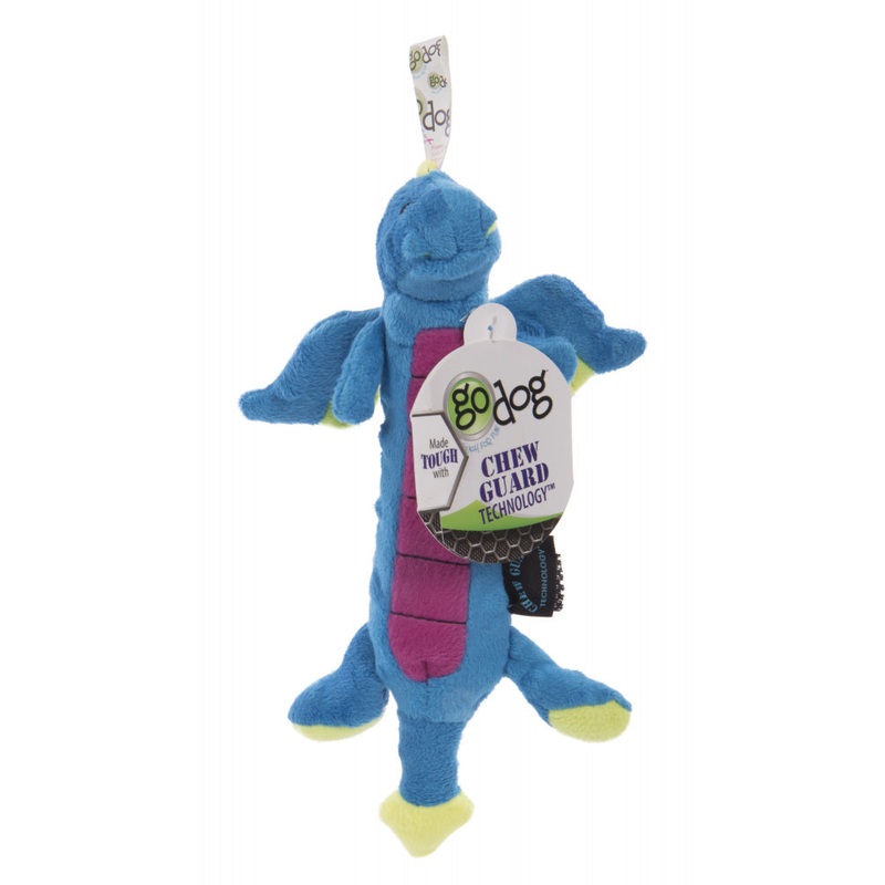 Go Dog Dragons Skinny with Chew Guard Technology Durable Plush Squeaker Dog Toy Blue