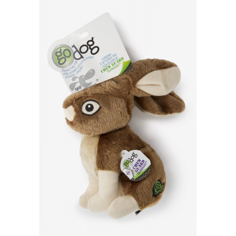 Go Dog Wildlife Rabbit with Chew Guard Technology Durable Plush Squeaker Dog Toy