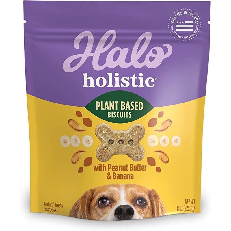 Halo Plant-Based Dog Treats with Peanut Butter & Banana Vegan Dog Treat, 8-oz bag
