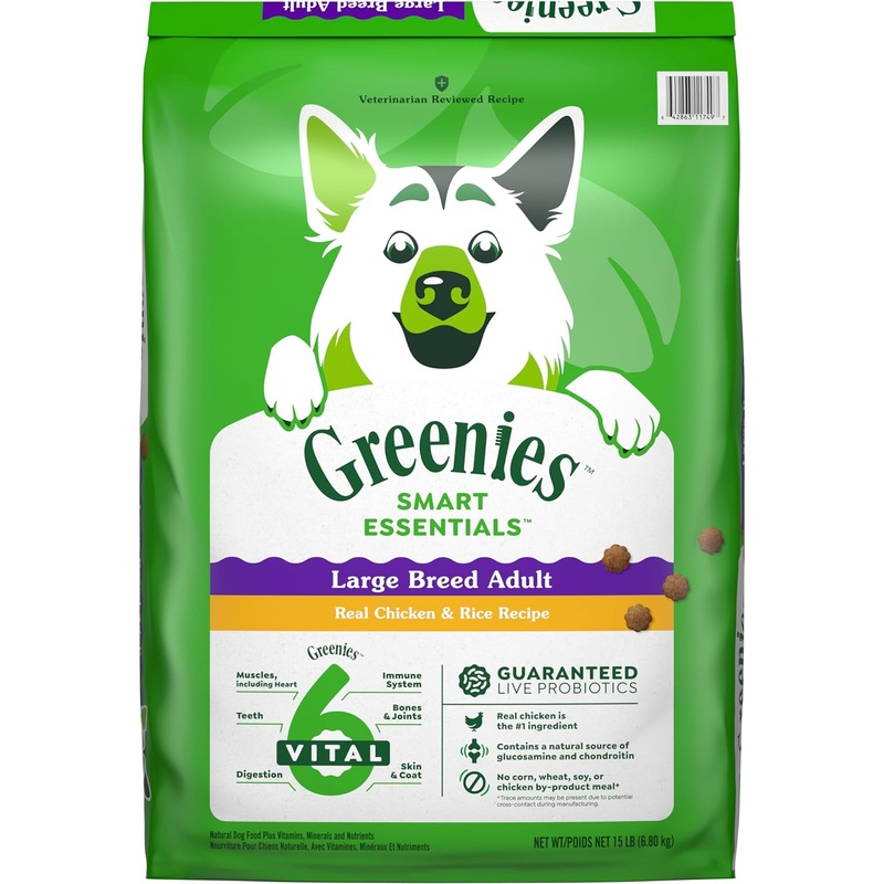 Greenies Smart Essentials Adult Large Breed High Protein Dry Dog Food Real Chicken & Rice Recipe.