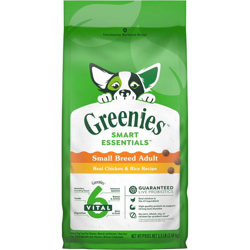Greenies Smart Essentials Small Breed Adult High Protein Dry Dog Food Real Chicken & Rice Recipe.