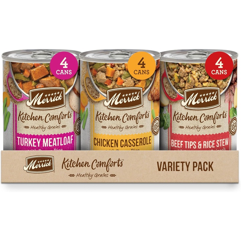 Merrick Kitchen Comforts Real Meat & Brown Rice with Grains Variety Pack Wet Dog Food, 12.7-oz can, case of 12