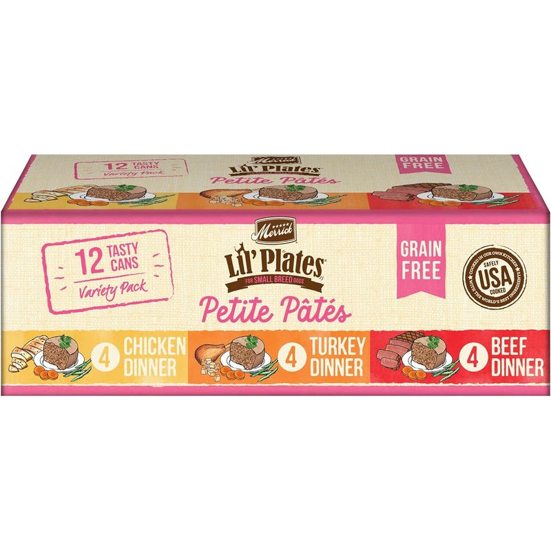 Merrick Lil’ Plates Petite Pates Grain-Free Small Breed Wet Dog Food, Variety Pack, 3-oz can, case of 12