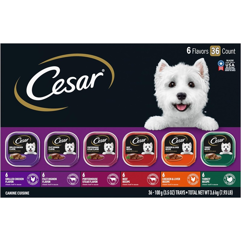 Cesar Classic Loaf in Sauce Variety Pack Grain-Free Small Breed Adult Wet Dog Food Trays, 3.5-oz, case of 36