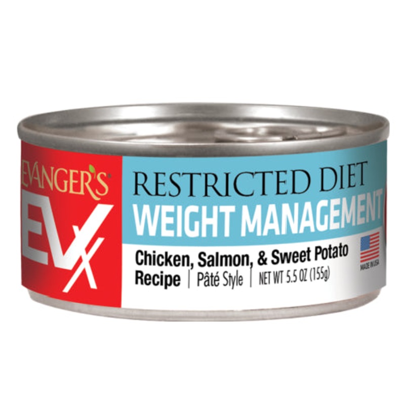 Evanger’s Restricted Weight Management Cat Food Chicken, Salmon, & Sweet Potato, 5.5 oz  24 cans