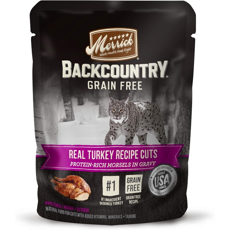 Merrick Backcountry Grain-Free Morsels in Gravy Real Turkey Recipe Cuts Cat Food Pouches (Pack of 24) 3 oz. Pouches