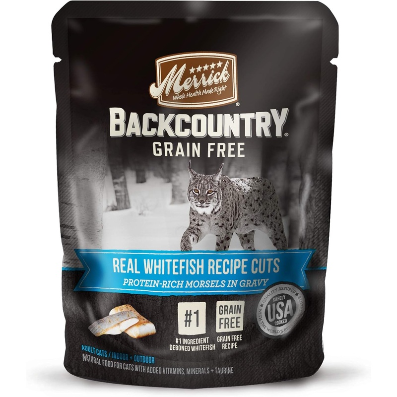 Merrick Backcountry Grain-Free Morsels in Gravy Real Whitefish Recipe Cuts Cat Food Pouches