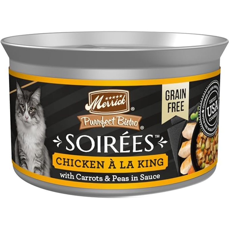 Merrick Purrfect Bistro Soirees Chicken a la King Chunky Gravy Grain-Free Wet Cat Food, 2.75-oz can, case of 24