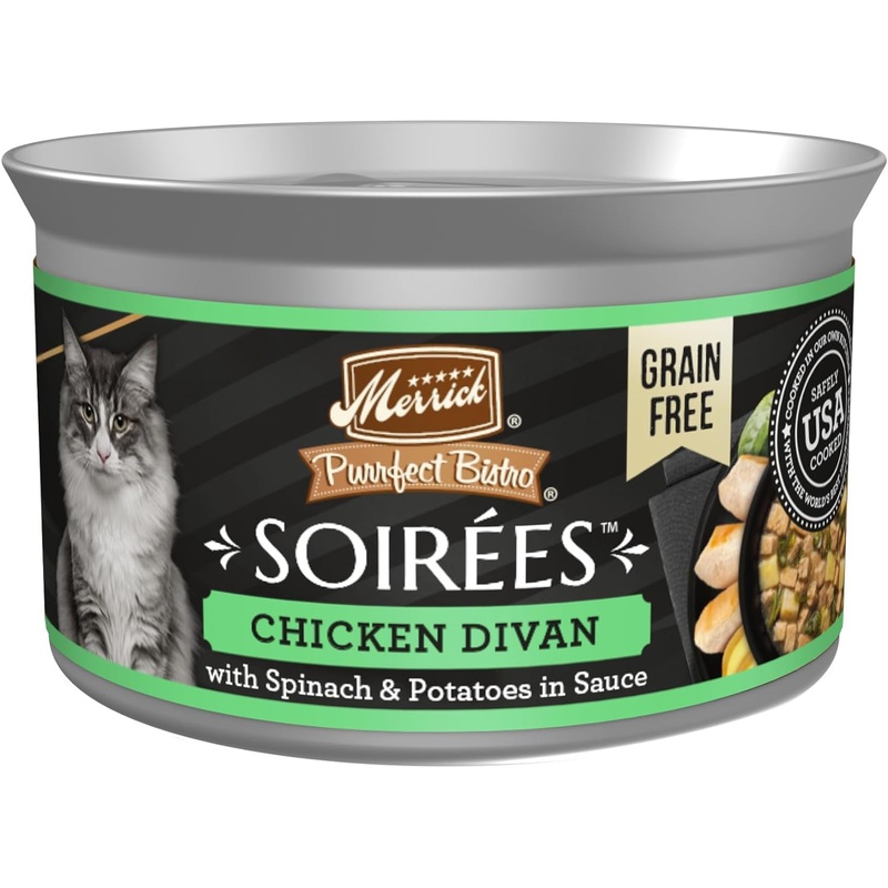 Merrick Purrfect Bistro Soirees Chicken Divan Chuncky Gravy Grain-Free Wet Cat Food, 2.75-oz can, case of 24