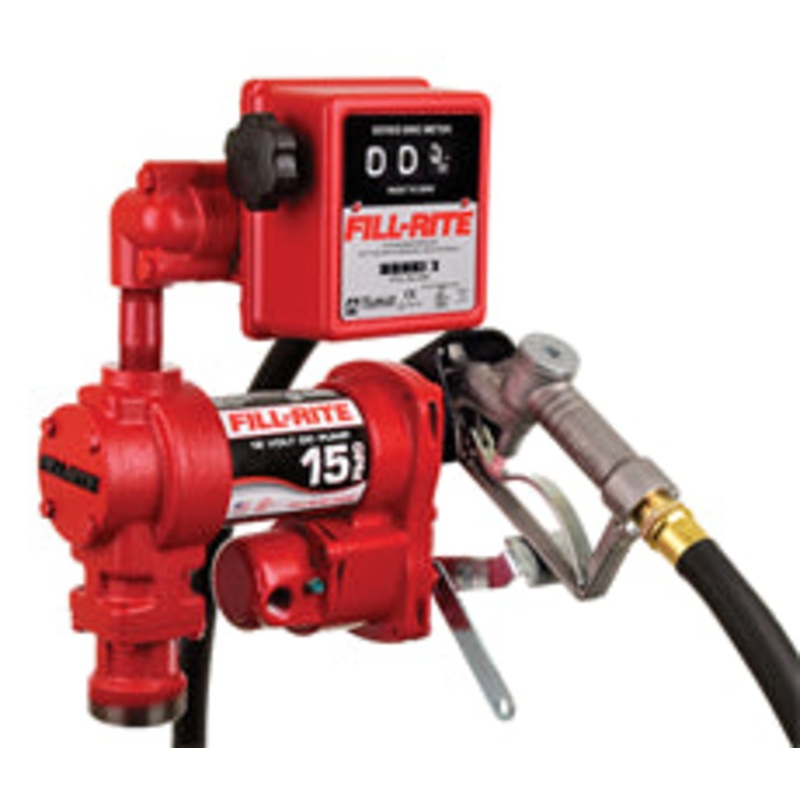 12v FUEL TRANSFER PUMP WITH MANAUL NOZZLE AND METER – 15 GPM