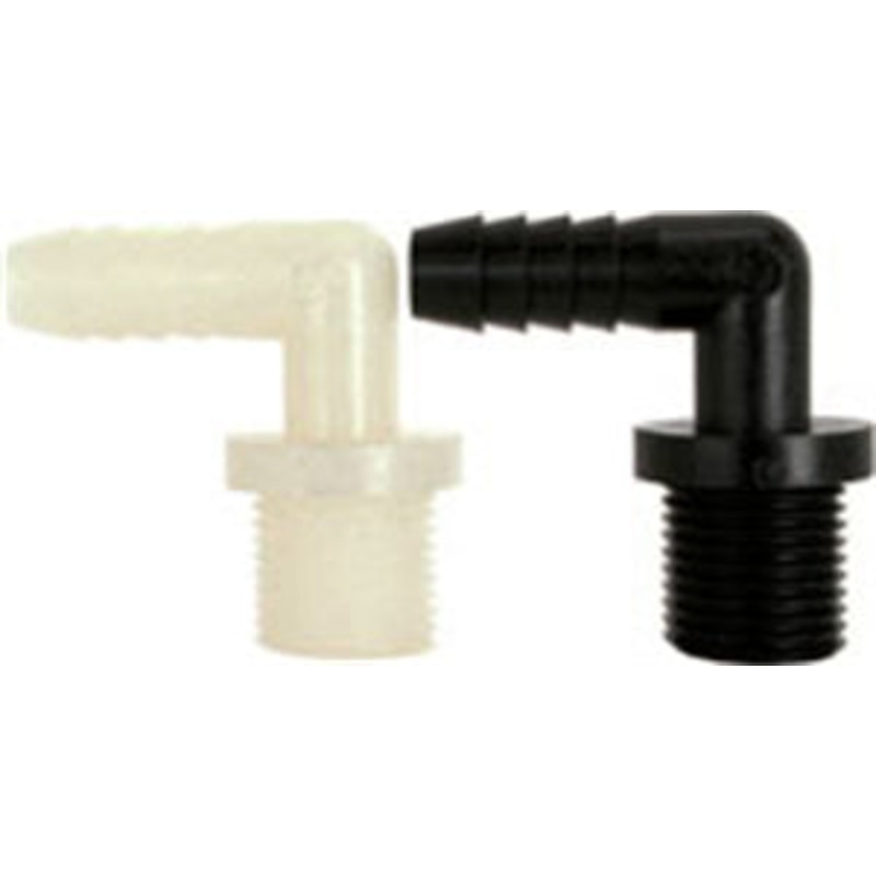 3/8 INCH X 1/4 INCH MNPT X HOSE BARB  POLY ELBOW – 90